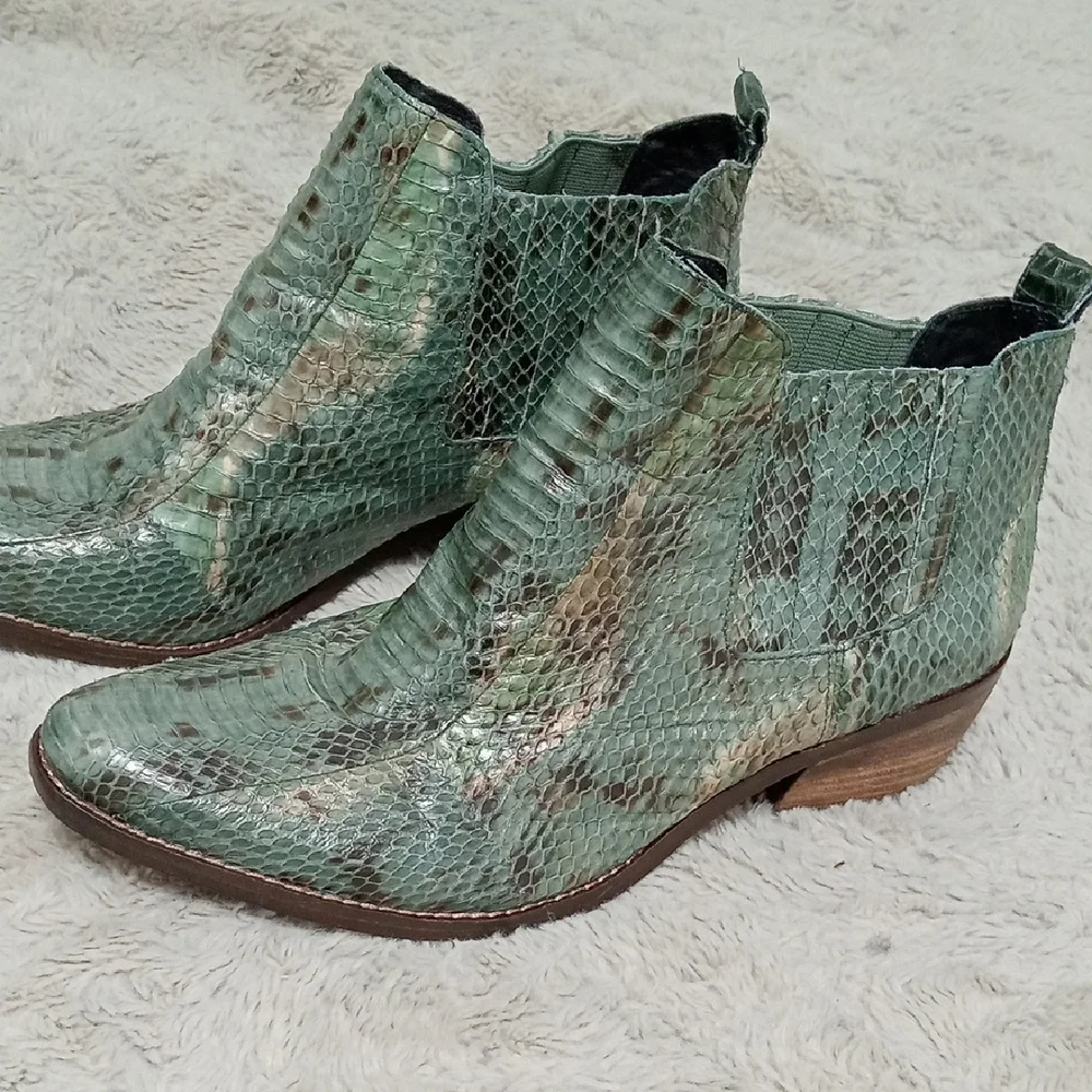 Vince Camuto Teal Snake Print Ankle Booties